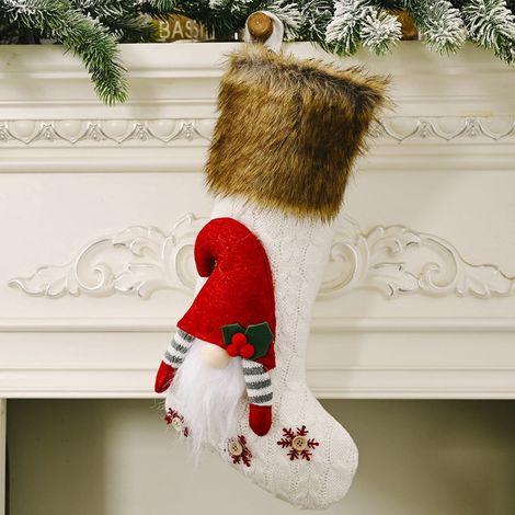 Chaussette De Noël - Décoration Pour Cheminée Arbre De Noël - 43 X 22 Cm - Blanc - 1 Pièce (1/5)