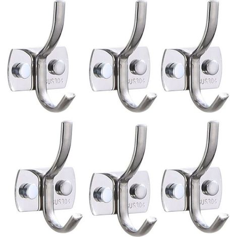 Lot de 6 patères murales robustes en acier inoxydable pour manteaux, serviettes, sacs à dos, chapeaux, clés, pour cuisine, salle de bain, chambre à coucher