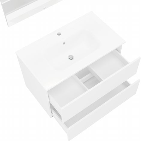 Mobile bagno sospeso 60 cm in legno bianco lucido con lavabo e specchio - Empoli - Con specchio e lampada LED (1/4)
