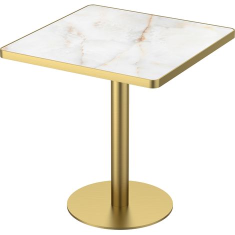 Table à manger ronde tulipe 70 cm, plateau pierre sinterée aspect marbre, pieds inox doré, antirayures, étanche (1/5)