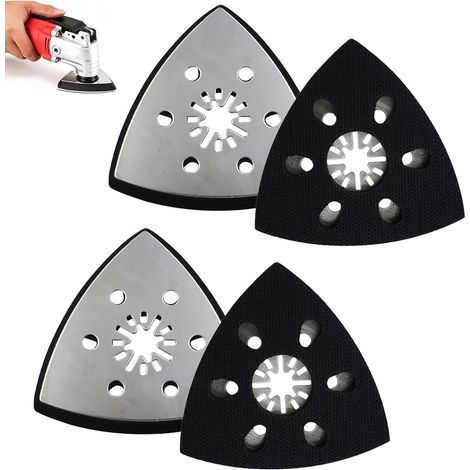 4-teiliges Set dreieckiger Schleifpads (90 mm) – Edelstahl – Schnellverschluss-Eckaufsatz – Holz, Metall, Kunststoff – Multifunktionswerkzeug-Zubehör (1/5)