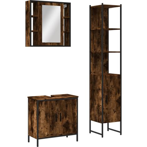 Ensemble d'armoires de salle de bain 3 pcs，Ensemble de meubles de salle de bain chêne fumé CFW47072 (1/5)