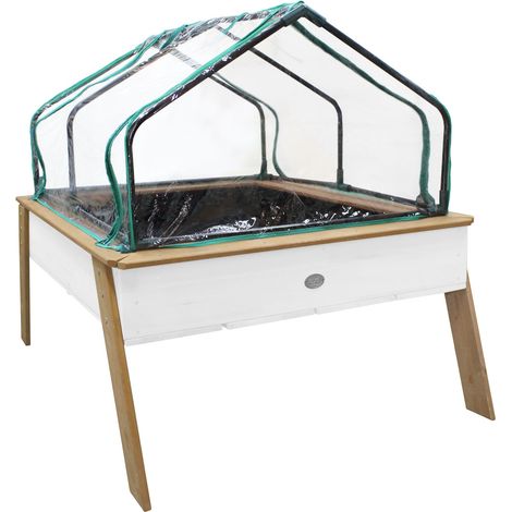 Axi Linda Table De Culture En Bois Avec Bac & Voile De Jardin Potager Sur Pied / Jardinière Avec Serre En Marron & Blanc