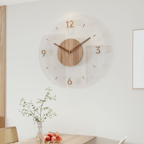 Vintage-Wanduhr aus Holz – transparente Acryl-Wanduhr – runde, geräuschlose Wanduhr – batteriebetrieben – tickfreie dekorative Uhr (1/2)
