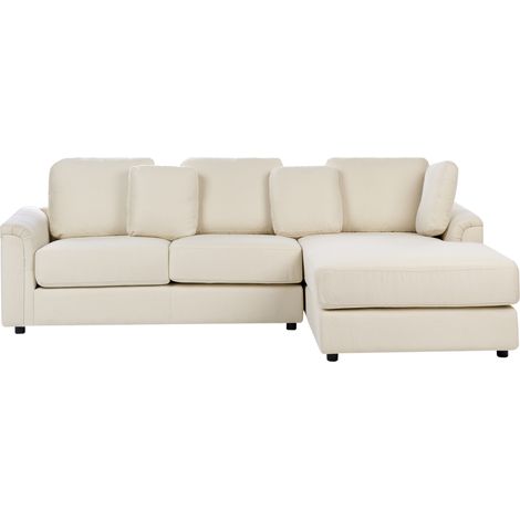 Sofá esquinero moderno con patas de plástico tela beige claro izquierdo Kohlo