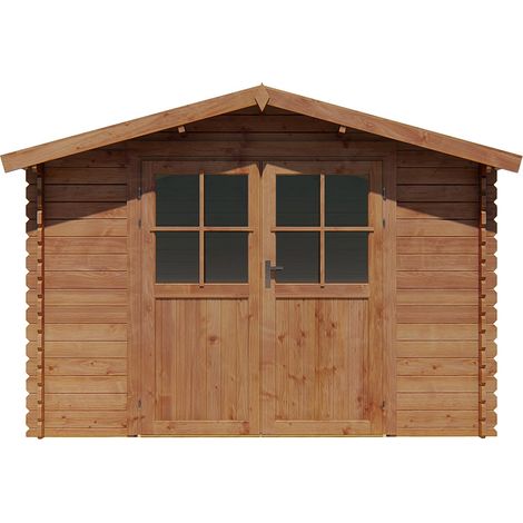 Vente-Unique – Abri de jardin bois traité autoclave 9,91 m² – Épaisseur 28 mm – 2 portes double – Fabriqué en Europe – Éco-responsable (1/4)