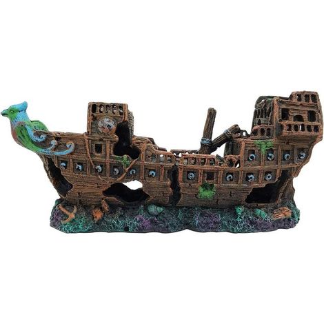 Decoración para acuario de 24x10x7 cm, tamaño grande, resina, accesorios para acuarios (Naufragio). (1/5)