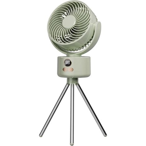 Ventilatore da campeggio ricaricabile,Ventilatore da tavolo,Con supporto rimovibile,3 velocità,Ricarica USB e supporto a treppiede,Verde (1/5)