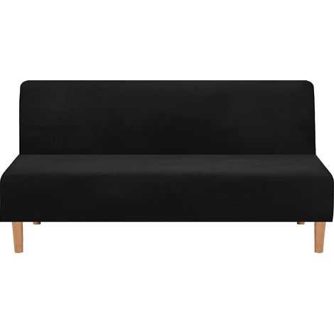 Housse de canapé convertible sans accoudoirs, en velours extensible épais, doux et confortable, pour canapé-lit (velours épais  Noir)