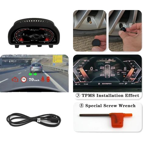 Cuadro de instrumentos digital, compatible con BMW series 5-6-7, pantalla de visualización frontal (HUD), indicadores de seguridad, F10 con HUD TPMS (1/2)