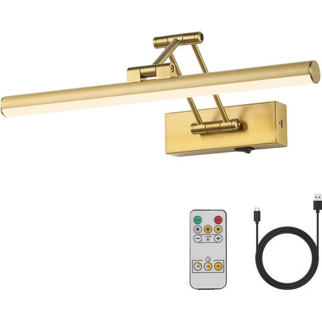 Lampe Murale LED Sans Fil 40 cm en Laiton – Applique Rechargeable 3 Températures de Couleur, Télécommande, Variateur et Minuterie pour Chambre et Salon (1/5)