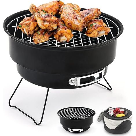 Barbecue Portable Mini Barbecue Pliable Barbecue à Charbon avec Sac Isolé pour Camping,Pique-nique, Jardin, Terrasse, Voyage-26×26×18cm (1/5)