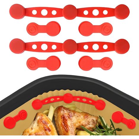 Silikon-Heißluftfritteusenmagnete, Magnetzubehör für Heißluftfritteusen mit Backpapiereinlagen, lebensmittelecht und hitzebeständig, kompatibel mit verschiedenen Heißluftfritteusenmarken (Rot) (1/5)