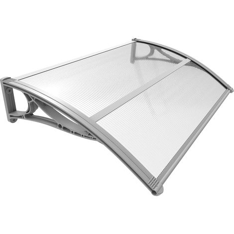 Auvent de Porte d'entrée Toit Marquise en Polycarbonate Porte Résistante Toit Abri Protection Contre La Pluie et UV Gris Transparent 120cm80cm (1/5)