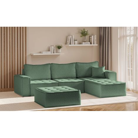 Ecksofa Modulsofa 4-teilig SANDE Stoff Raven Flaschengrün Ottomane Rechts (1/5)