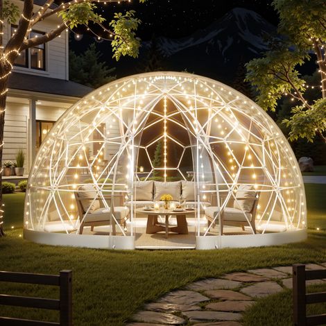 Tente à Bulle Dôme, 3,6 x 2,2 m, Tente Igloo Transparente Résistante, 4 à 7 Personnes, avec Fenêtres, pour Extérieur, Camping, Terrasse, Arrière-cour, Fêtes, Anniversaires, Mariage (1/5)