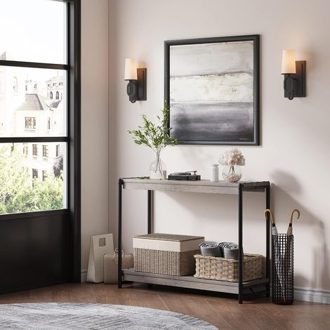 Console Étroite Grise 104 cm avec 2 Niveaux, Style Farmhouse (1/5)