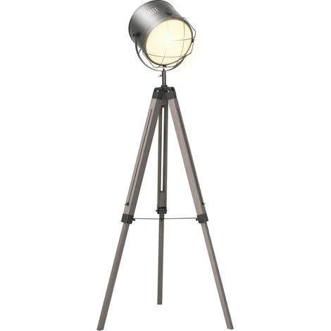 Floor Lamp with Adjustable Tripod for Living Room Bedroom, Vintage Spotlight Reading Lamp with Wood Legs, 115-155cm, Grey (1/5)