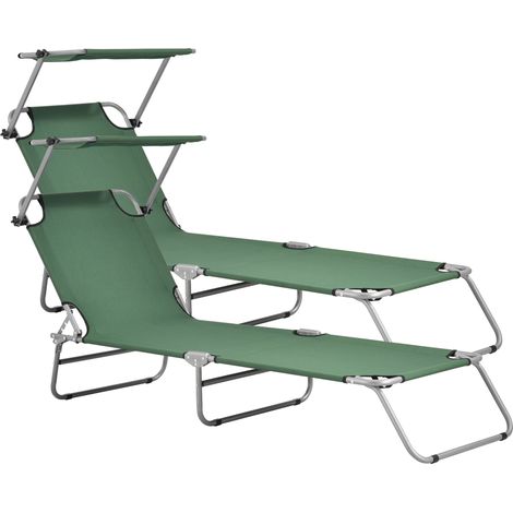 Set di 2 sdraio con parasole in acciaio poliestere verde scuro argento 030006429