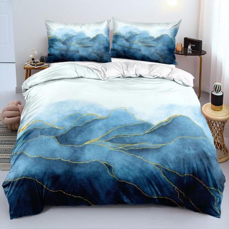 Linge de lit 220x240 cm 3 pièces Marbre Blanc Or Microfibre avec fermeture éclair