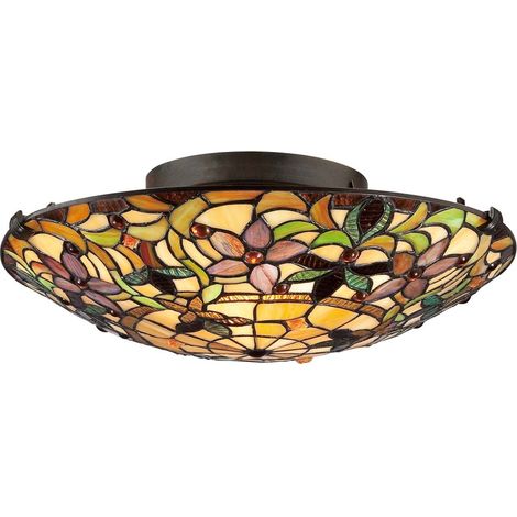 Elstead Kami - 2 leichte Tiffany Unterputz-Deckenleuchte Vintage Bronze, E27 (1/5)