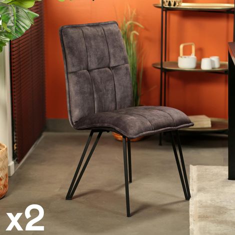 Pier Import – Lot de 2 chaises de salle à manger gris anthracite – Pieds épingle en fer laqué – Assise en mousse polyuréthane – Dimensions 47x66x92 cm (1/5)
