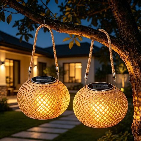 Stück Solarlampen für Außen Hängend/Stehend, IP65 Wetterfest Solarlaterne Lampions, Retro Solar Laternen aus Rattan Solarleuchten für Draußen Garten Balkon Patio Camping und Gartendeko (1/5)