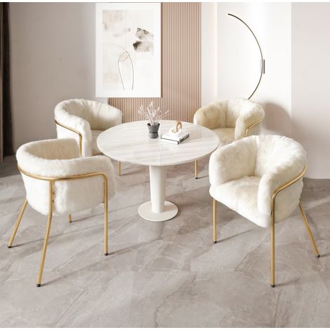 CHICFURN Pack de 4 sillas de comedor 57x57x77 cm blancas de tejido peluche y metal (1/5)