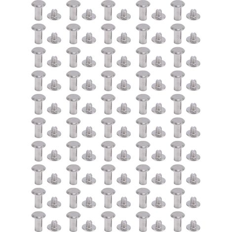 50 jeux de vis Chicago M5 6x12x11mm à tête plate ronde en acier inoxydable, rivets pour travaux manuels en cuir, albums de scrapbooking (1/5)