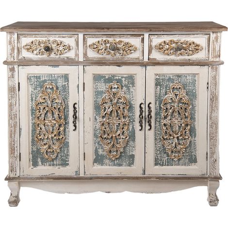 Buffet Bahut Vintage en Bois Style Brocante Blanc et Marron 126 x 40 x 112 cm - PANGIVO (1/4)
