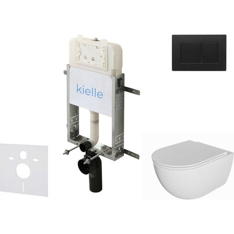 kielle Genesis New - Set bâti-support, WC Oudee, sans rebord, abattant softclose et bouton-poussoir Gemini New III, noir mat 30528SZ09 (1/5)