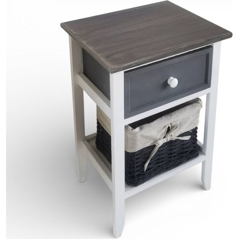 Mobiletto in legno con due cassetti fisso bianco e grigio 32x28xH50 cm