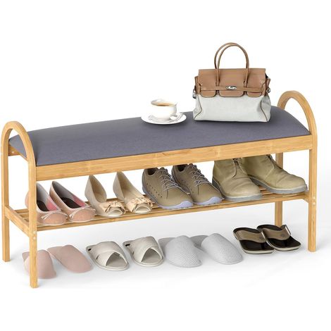COSTWAY Scarpiera con Cuscino, Panca Porta Scarpe con Coperchio Imbottito a Ribalta, Scomparto Nascosto, Panca Imbottita per Ingresso Corridoio Camera da Letto, 101 x 31 x 51 cm (Grigio) (1/5)