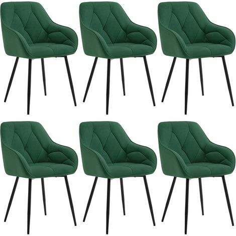 WOLTU Set 6x Sedie Moderne da Cucina o Soggiorno in Velluto con Gambe in Metallo, Verde Scuro