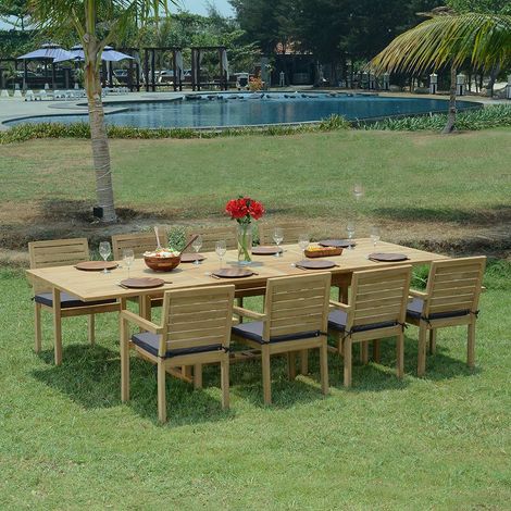 Teck'Attitude – Salon de jardin teck massif Utrilla 8 places – Table extensible 1.9 à 2.9 m – 8 fauteuils empilables – Teck certifié FSC (1/5)