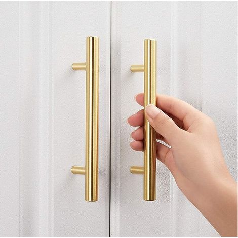 20 maniglie per mobili placcate in oro, maniglie per mobili da cucina da 128 mm, maniglie in ottone, maniglie per cassetti in ottone, maniglie da cucina in acciaio inossidabile (1/3)