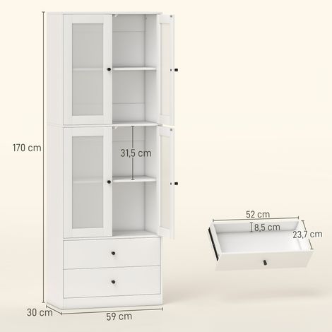 Küchenschrank mit Schubladen und Glastüren, Melamin-Oberfläche, Weiß (1/5)