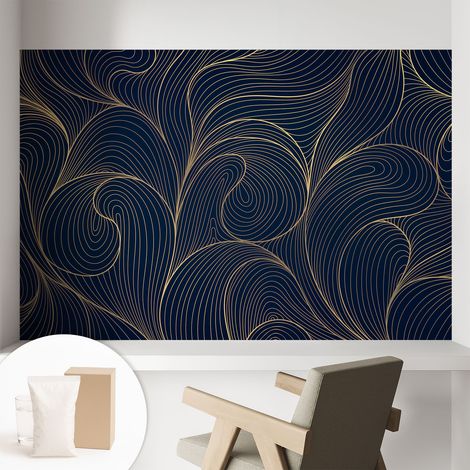 Papier peint intissé mural avec colle pour salon et chambre Décoration murale rapide - Colle incluse gratuite Motif ondulé 104x70 cm (1/5)