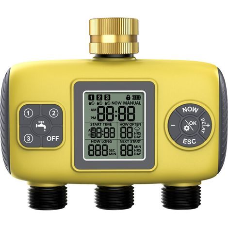 Contrôleur d'Arrosage Automatique 3 Voies pour Robinet, Programmateur d'Irrigation Jardin avec Raccord BSP 3/4", Simple à Configurer, Alimentation Piles AA (1/5)