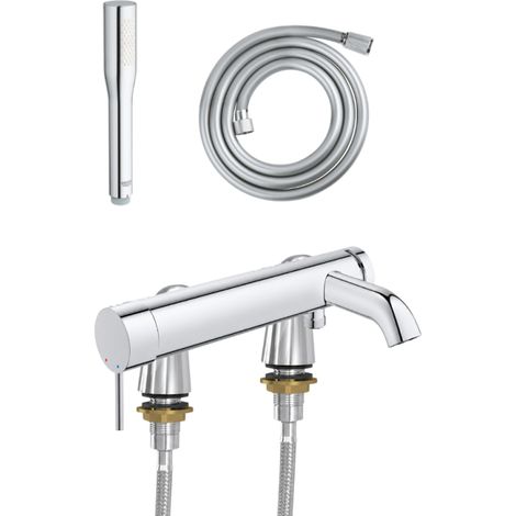 Mitigeur baignoire mécanique GROHE Essence avec colonnettes Idro'Flex + Douchette 1 jet + Flexible (1/4)