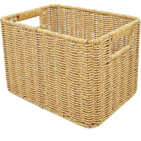 Panier de rangement en rotin tressé à la main, boîte de rangement de bureau, panier gigogne pour divers objets (1/5)