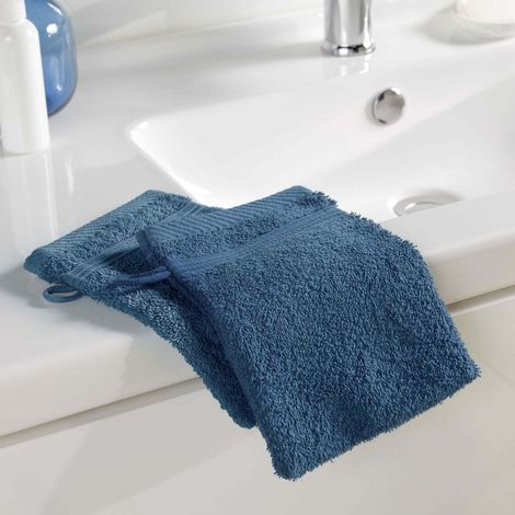 2 gants de toilette 15 x 21 cm eponge unie tendresse Saphir (1/5)