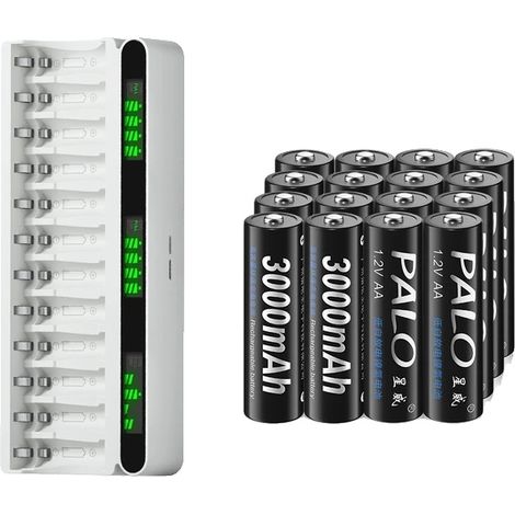 Batteries Rechargeables, Capacité de 3000mAh, Charge Rapide, 16AA 1 Chargeur (1/2)
