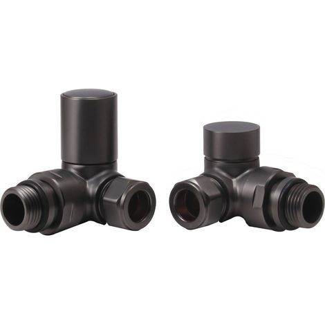 Heatwave Round Brushed Gunmetal Corner Radiator Valves Pair (1/2)