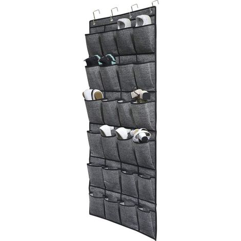 RGE BDD Rangement des Chaussures à Suspendre Derrière de Porte - Chaussures étagère 24 Poches, Suspendre Organiseur, Stockage de Chaussures, Noir Tissu en Lin (1/5)