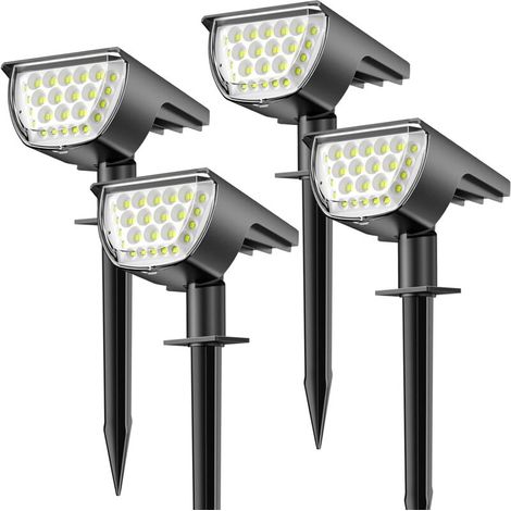 Juego de cuatro potentes luces solares para exteriores, con clasificación IP65, resistentes al agua, ideales para la decoración del jardín (blancas).