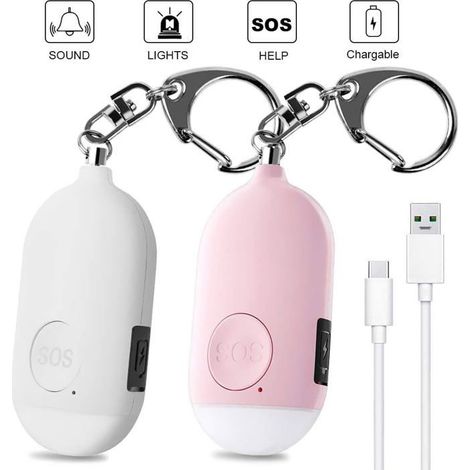 130 dB lauter, wiederaufladbarer USB-Personenalarm, wasserdichte LED-Taschenlampe, sicher für Frauen und Kinder (rosa) (1/3)