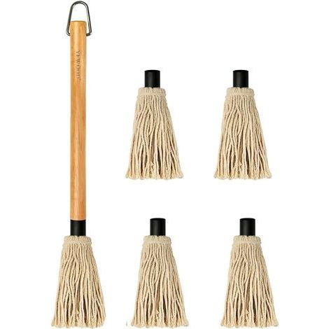 45.7 cm BBQ basting brush, long wooden handle with 4 extra replacement heads for BBQ, grilling and smoking steaks (1/5)