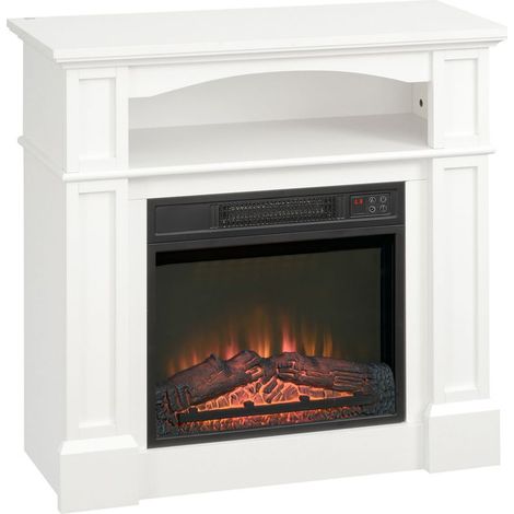 Cheminée électrique avec effet flamme LED réglable 1800 w télécommande minuterie et étagère intégrée blanche (1/5)