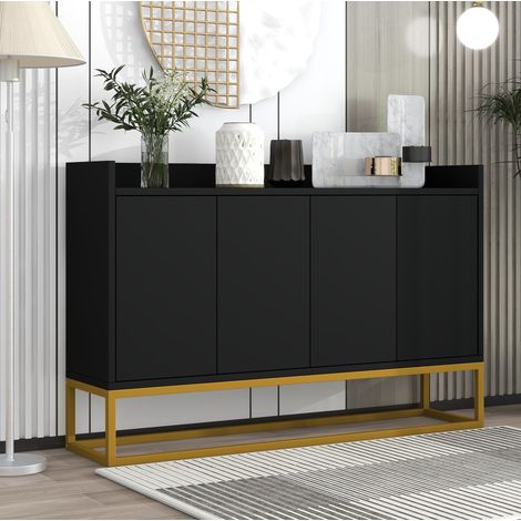 MEUBLIV Buffet 4 portes noir 120x30x80 cm – étagères réglables et ouverture push (1/5)
